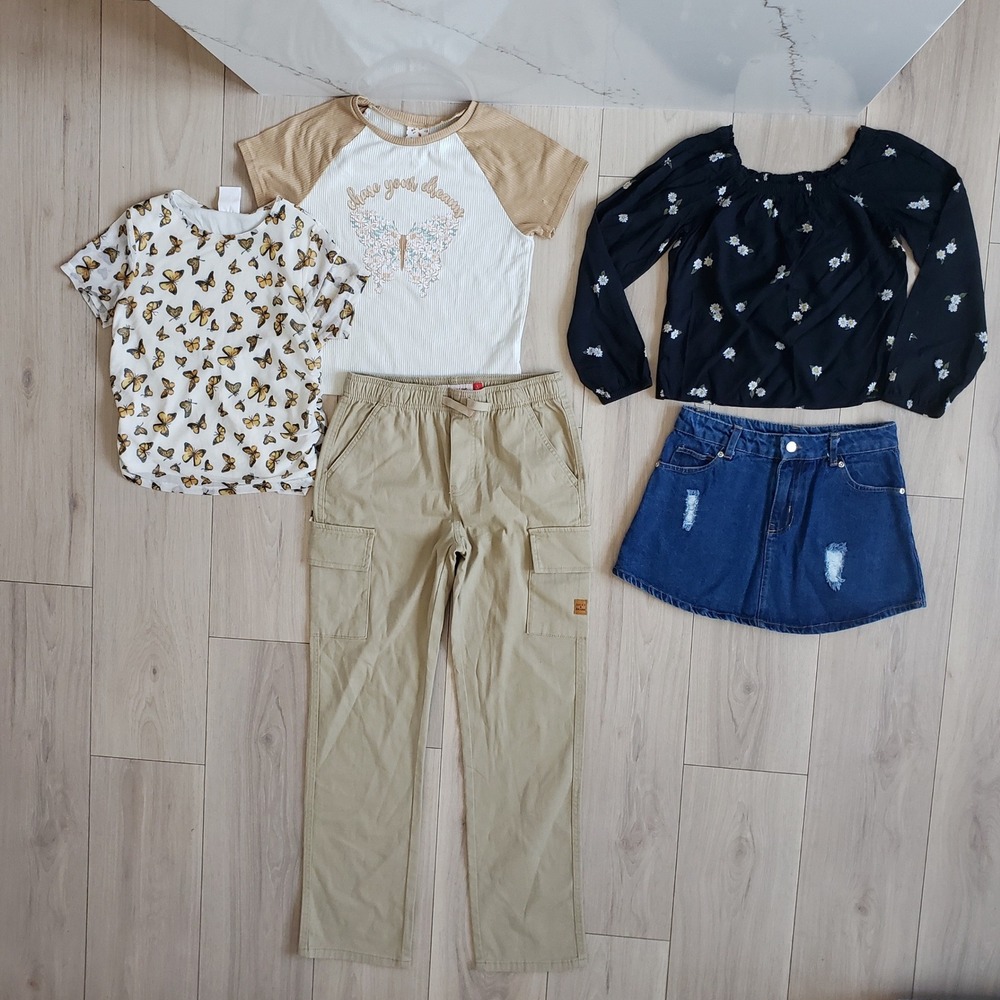 Girls Casual Outfit Bundle Size 14‎ Cargo Pants Denim Skirt Tops 5pc